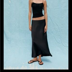 Zara Black Satin Midi Skirt